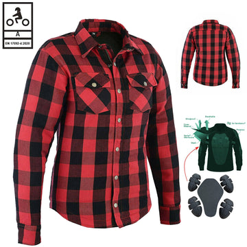 Brat Ladies Motorcycle Flannel Lined with Kevlar Shirts Red/Black
