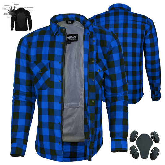 Bikers Gear Australia Exo Protective Motorcycle Flannel Shirts Blue/Black - Premium Men Protective Shirts - Just £68.98! Shop now at Australian Bikers Gear