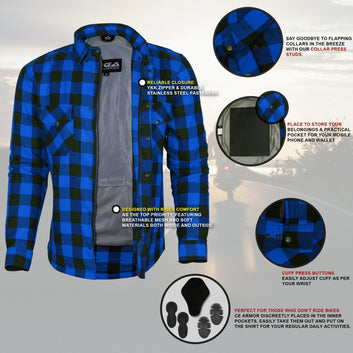 Bikers Gear Australia Exo Protective Motorcycle Flannel Shirts Blue/Black - Premium Men Protective Shirts - Just £68.98! Shop now at Australian Bikers Gear