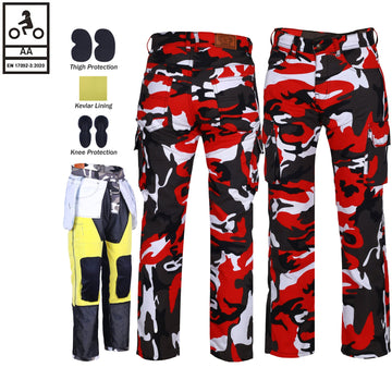 Robin Mens Motorcycle Lined with Kevlar Cargo Pants Red/Camo