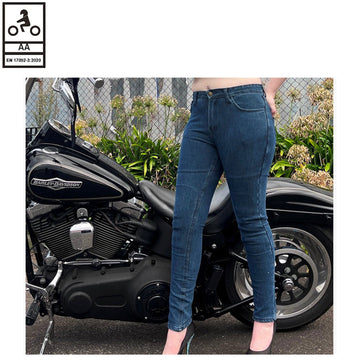 Pantaloni da moto Storm da donna foderati in Kevlar blu 