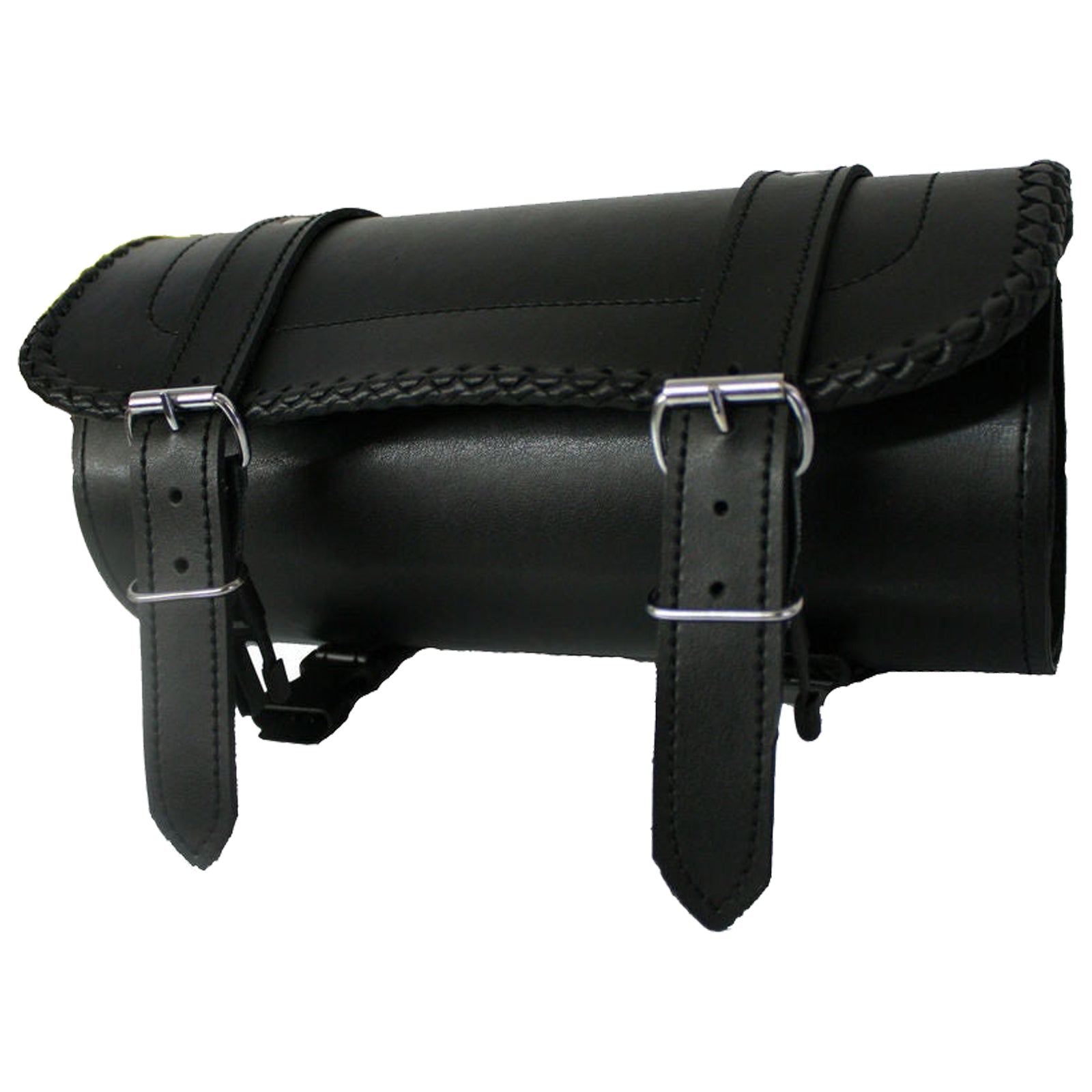 Bikers Gear Australia Motorcycle Letaher Roll Tool Saddle Bag Plain Braided Edge