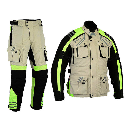 Motorcycle Velocity Adventure Waterproof Jacket + Trouser CE Armoured HIVIZ 2PCS Suits