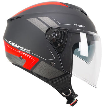 CGM 126G Iper City Open Face Motorcycle Helmet Black Red Matt