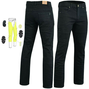 Mens Motorcycle Stretch Lined with Kevlar Jeans Black