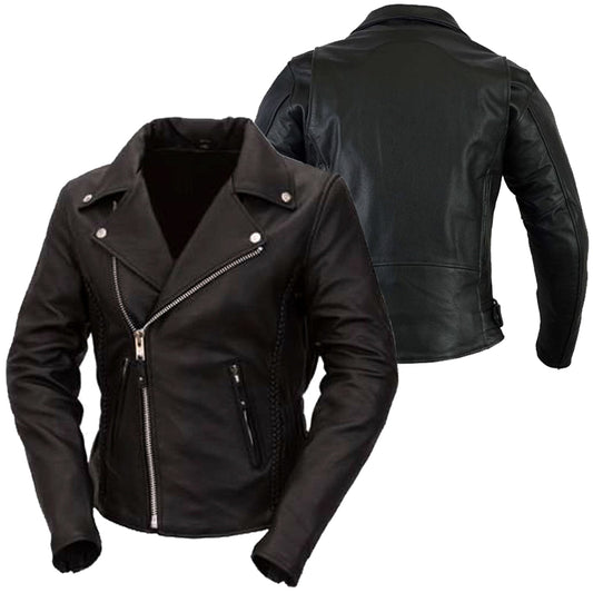 Womens Motorcycle Brando No Buckle Leather Jacket Black