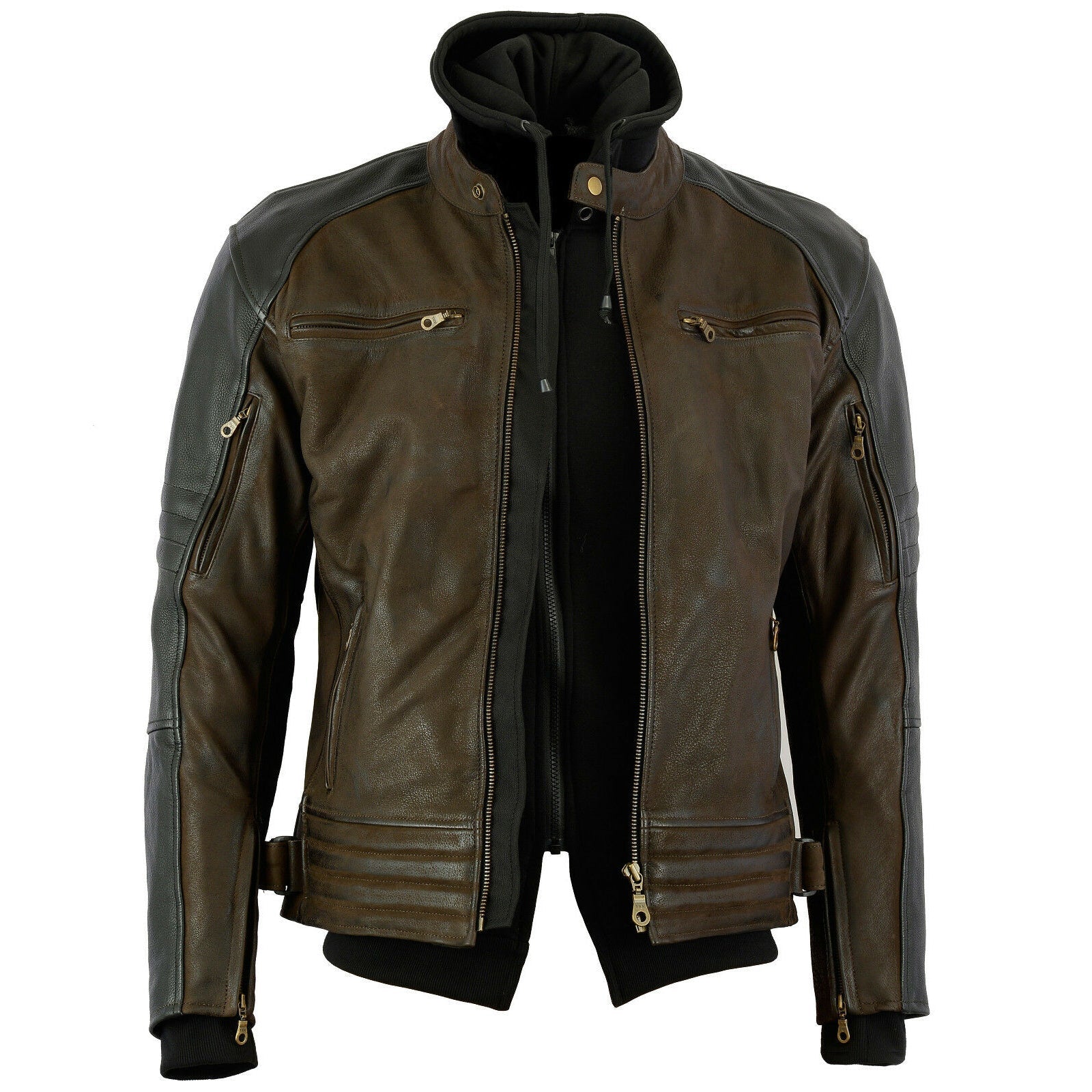Mens Motorcycle Leather Jacket Brown Cobar Waxed Nubuck