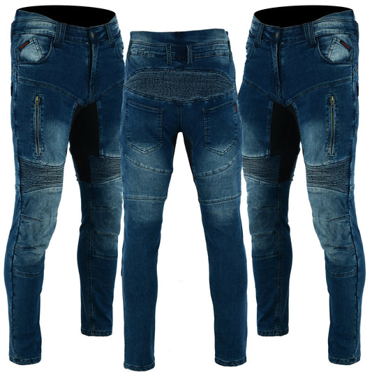 Mens Carlton Motorcycle Lined with Kevlar Stretch Jeans Blue