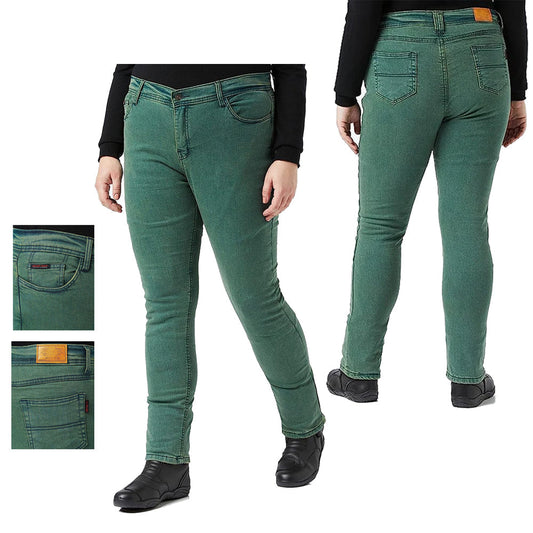 New Ladies Stretch Kevlar Lined Protective Motorcycle Jeans with Removable CE 1621-1 Armour