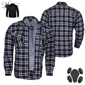 Bikers Gear Australia Exo Protective Motorcycle Flannel Shirts Black/White