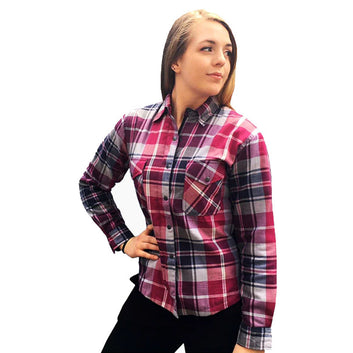 Brat Ladies Motorcycle Flannel Lined with Kevlar Shirts Pink/Grey