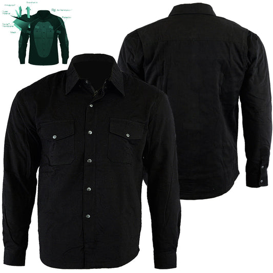 Mens Tracer Motorcycle Flannel Lined with Kevlar Shirts Solid Black