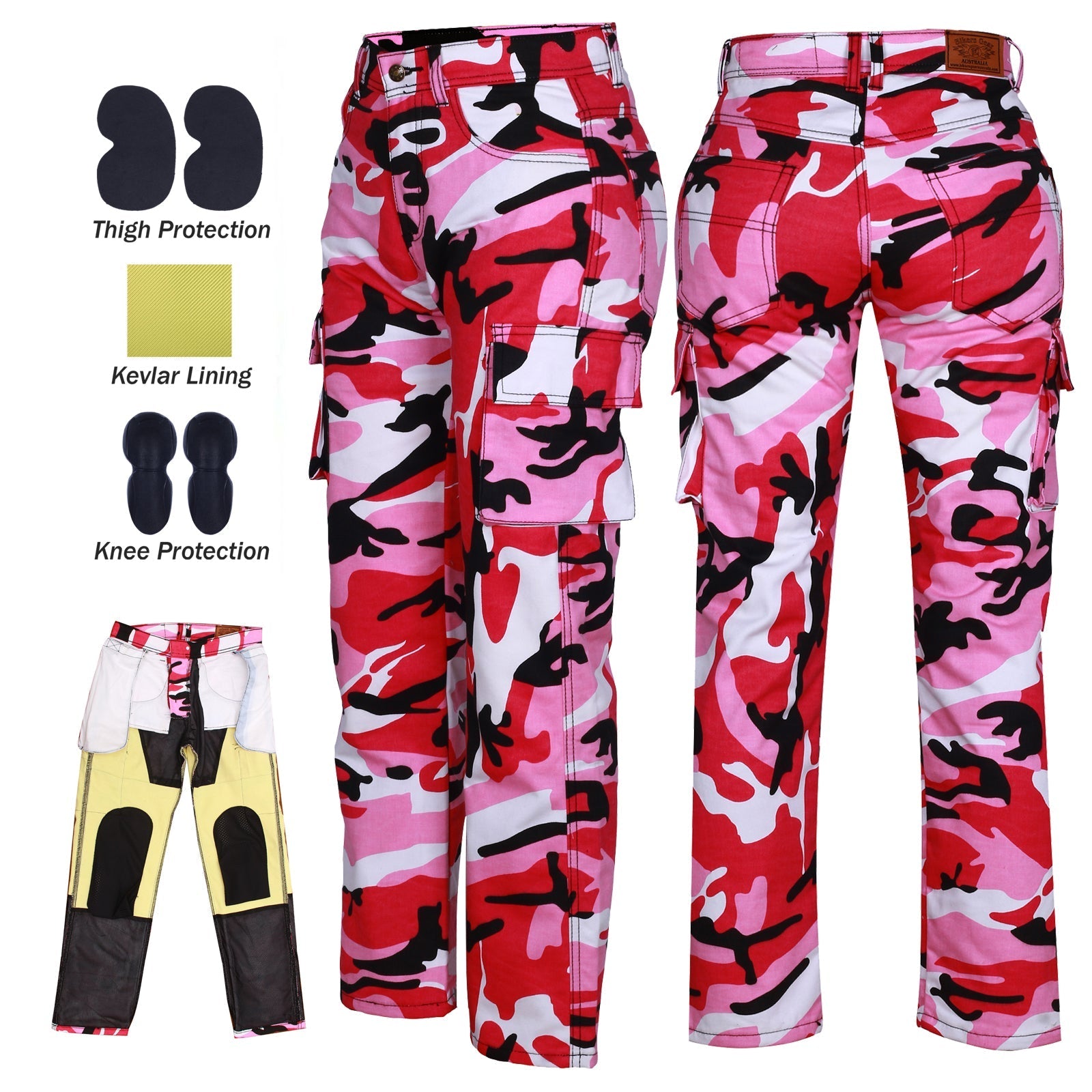 Robin Women Motorcycle Lined with Kevlar Cargo Pants Pink