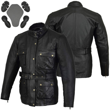Motorcycle Leather Jacket Trail Master Waxed Belstaff Style Black