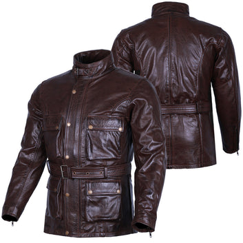 Motorcycle Leather Jacket Trail Master Vintage Waxed Brown