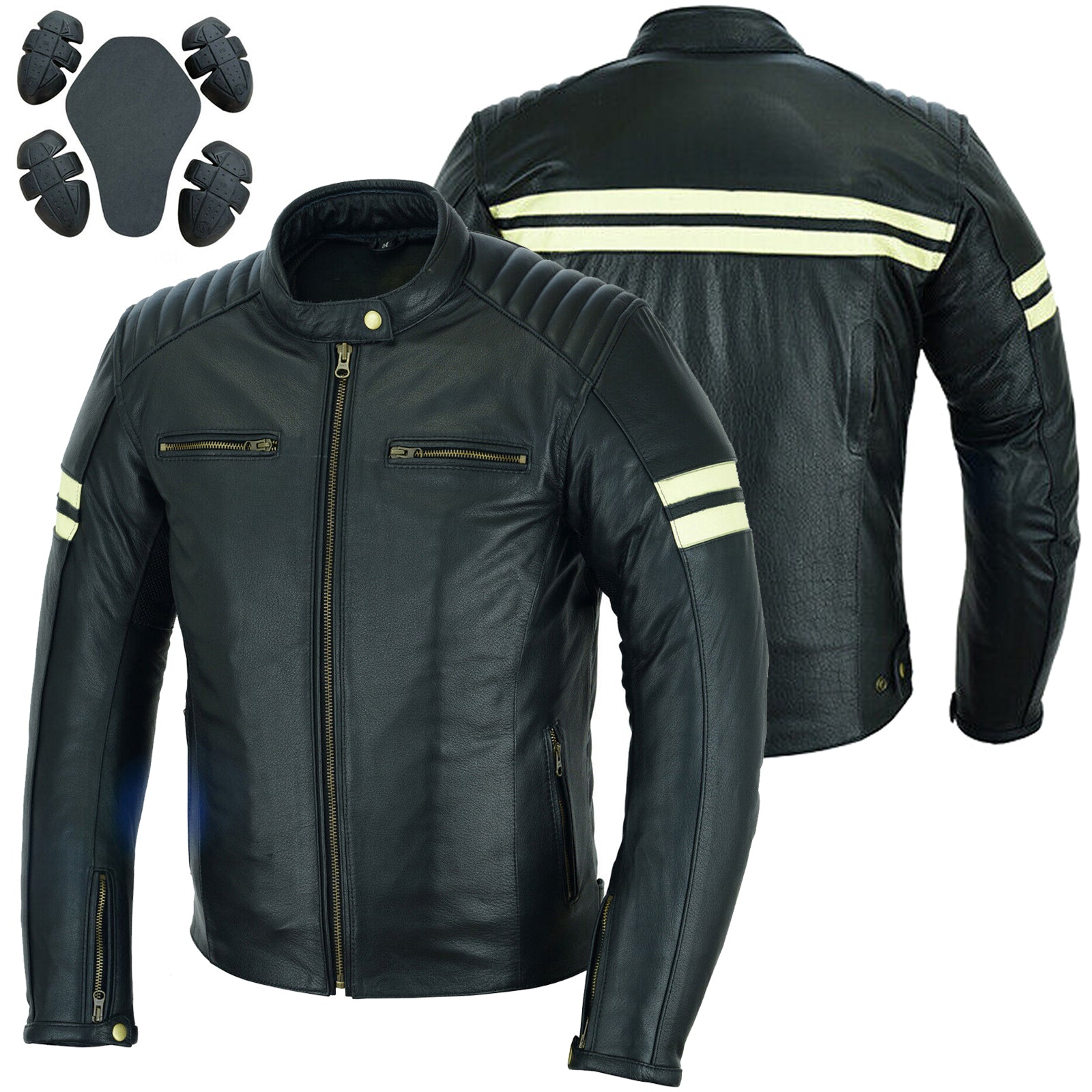 Motorcycle Leather Jacket Roadster Classic Black/White