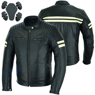 Motorcycle Leather Jacket Roadster Classic Black/White