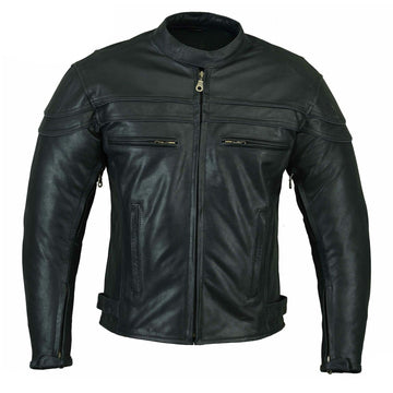 Mens Motorcycle Harley Style Leather Jacket Black Sturgis