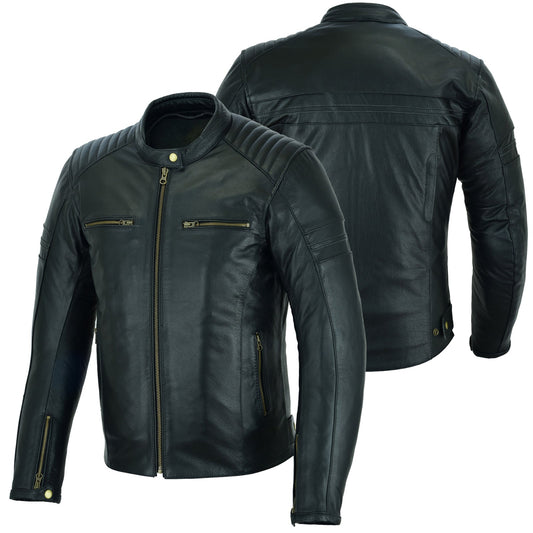 Motorcycle Mens Leather Jacket Black Roadster Classic