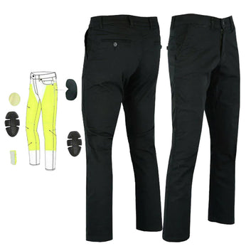 Stork Mens Motorcycle Lined with Kevlar Chino Pants Black
