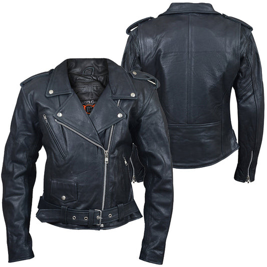 Womens Motorcycle Brando Belted Biker Leather Jacket Black