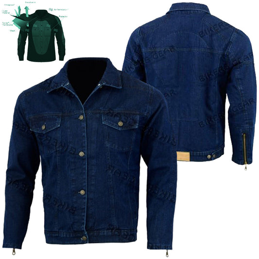 Mens Jack Motorcycle Denim Lined with Kevlar Jacket Blue