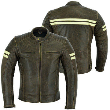 Mens Motocycle Leather Jacket Brown Roadster Retro Classic