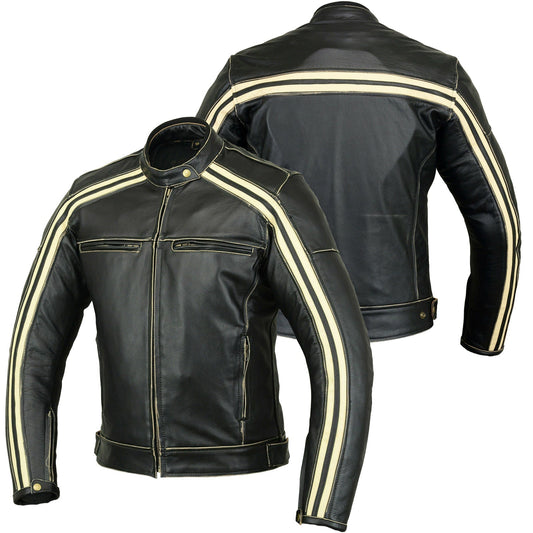 Mens Boonie Cafe Racer Motorcycle Leather Jacket