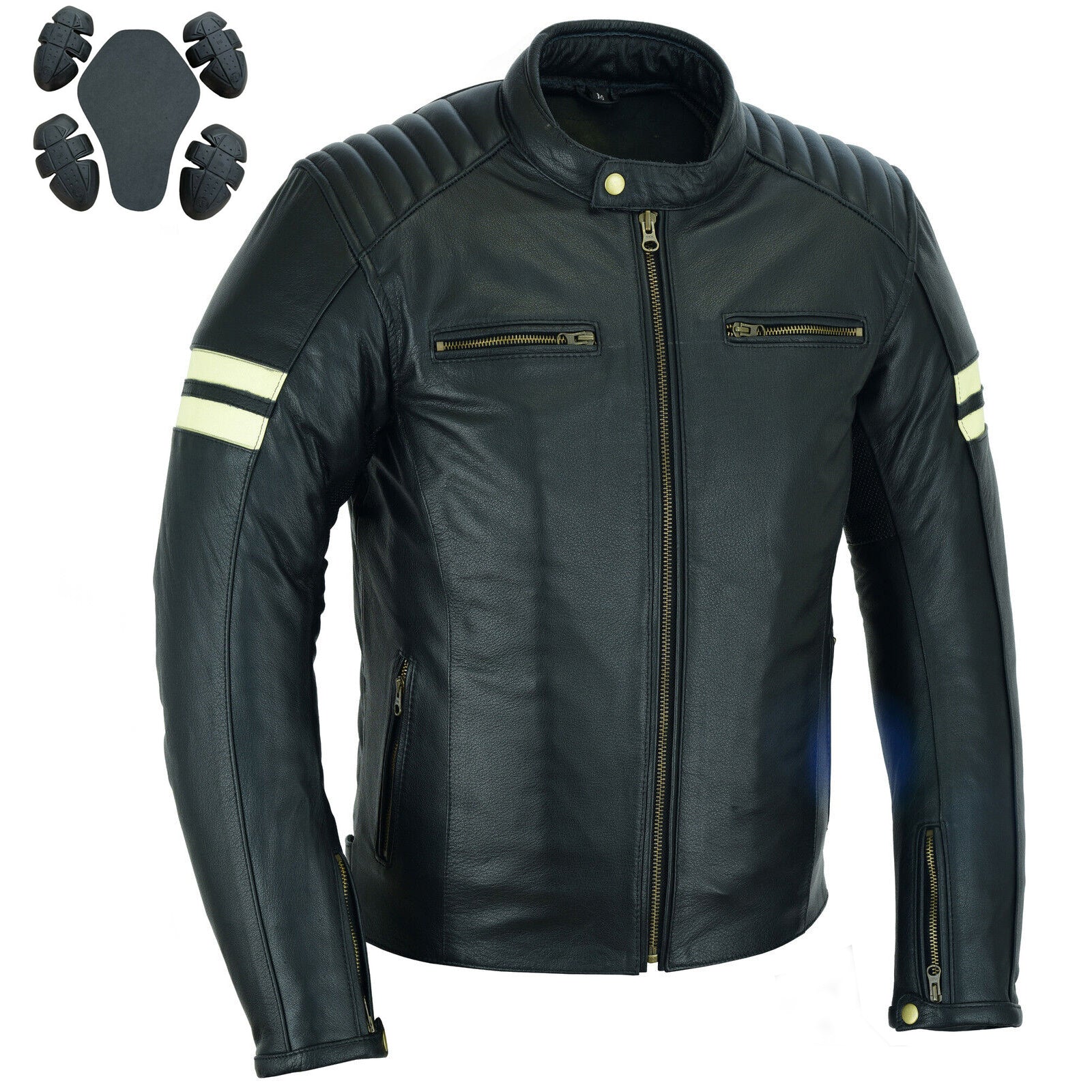 Motorcycle Leather Jacket Roadster Classic Black/White