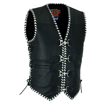Bikers Gear Australia Mens Rider Leather Motorcycle Vest Black/White
