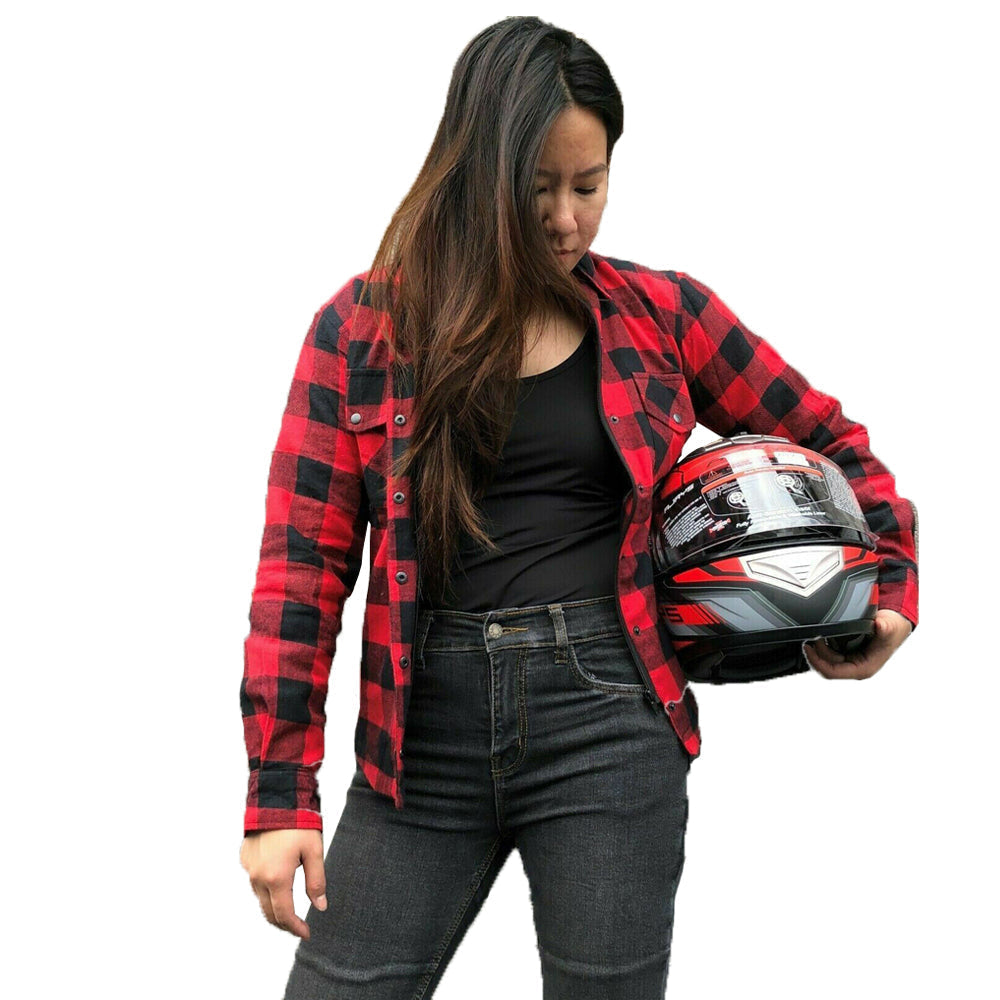 Brat Ladies Motorcycle Flannel Lined with Kevlar Shirts Red/Black