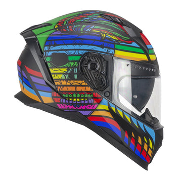 CGM 311X Blast Skull Full Face Motorcycle Helmet Black / Blue / Red Matt
