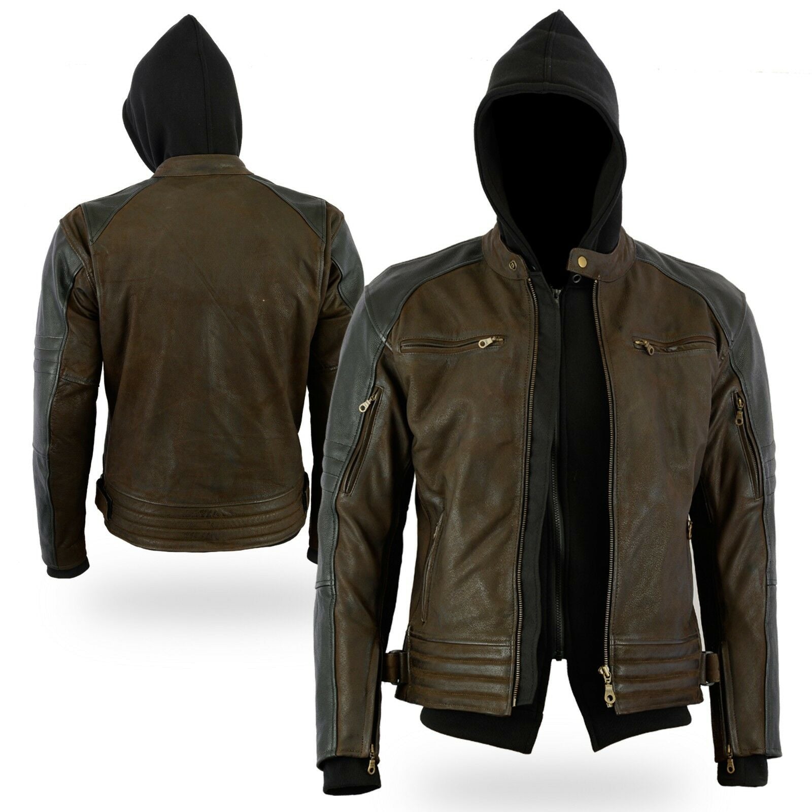 Mens Motorcycle Leather Jacket Brown Cobar Waxed Nubuck