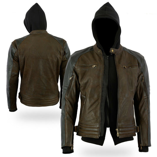 Mens Motorcycle Leather Jacket Brown Cobar Waxed Nubuck