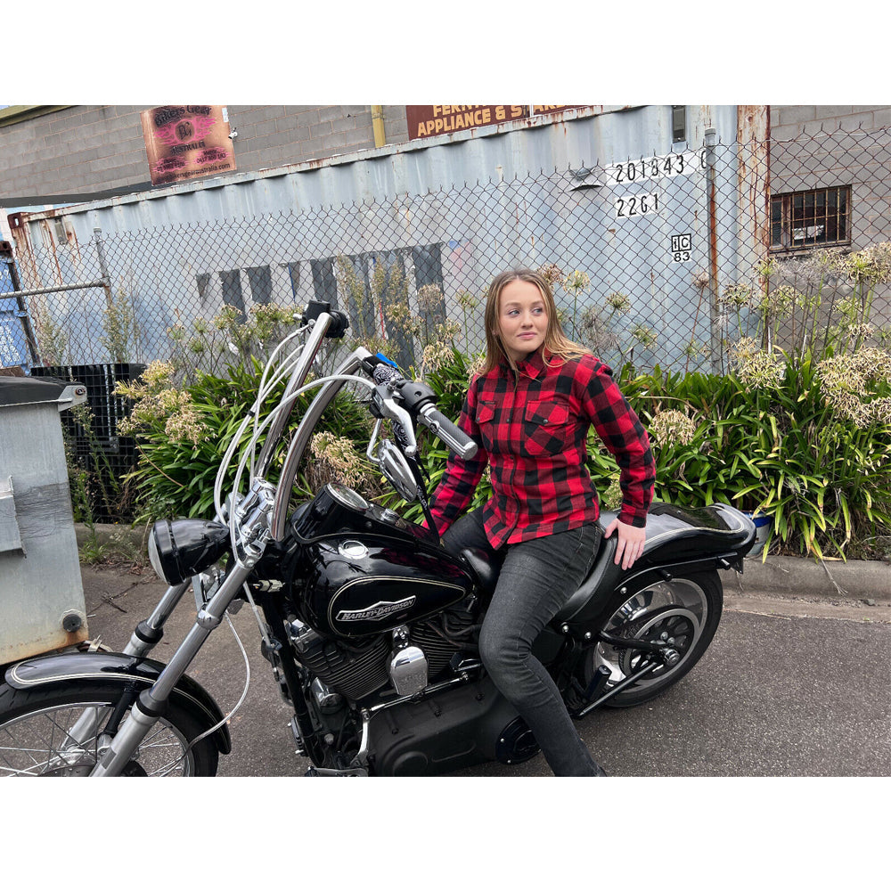 Brat Ladies Motorcycle Flannel Lined with Kevlar Shirts Red/Black