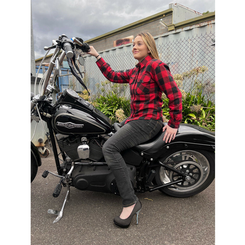 Brat Ladies Motorcycle Flannel Lined with Kevlar Shirts Red/Black