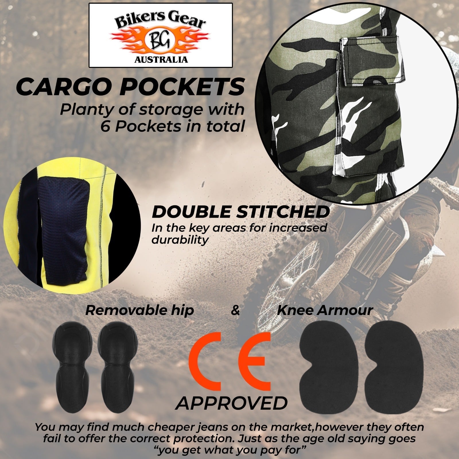 Robin Women Motorcycle Lined with Kevlar Cargo Pants Grey