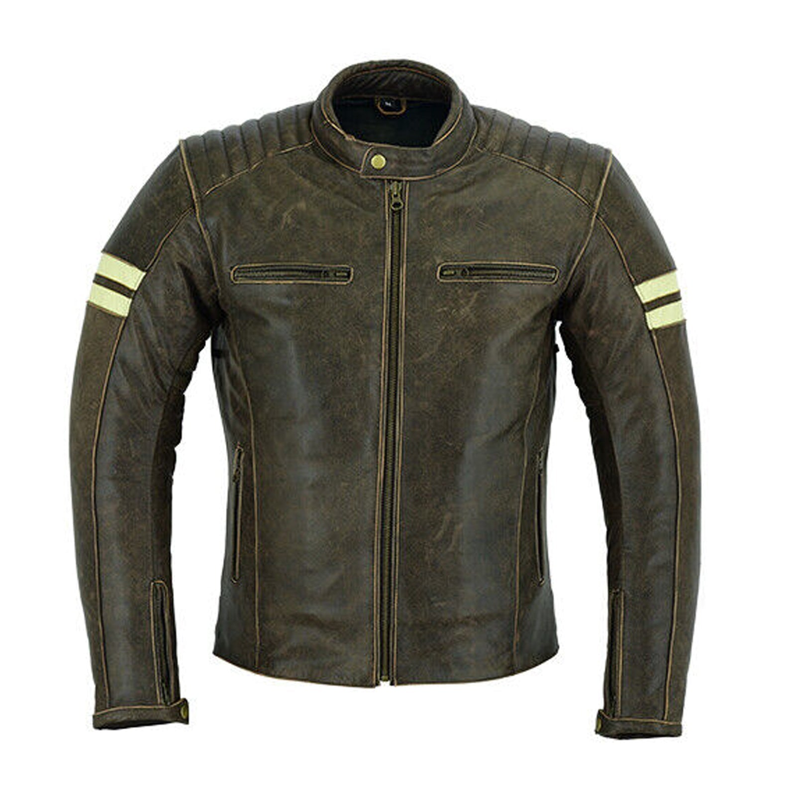 Mens Motocycle Leather Jacket Brown Roadster Retro Classic