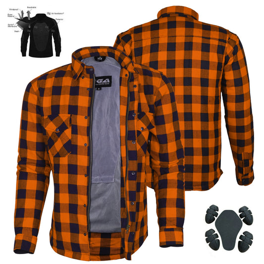 Bikers Gear Australia Exo Protective Motorcycle Flannel Shirts Orange/Black - Premium Men Protective Shirts - Just £68.98! Shop now at Australian Bikers Gear