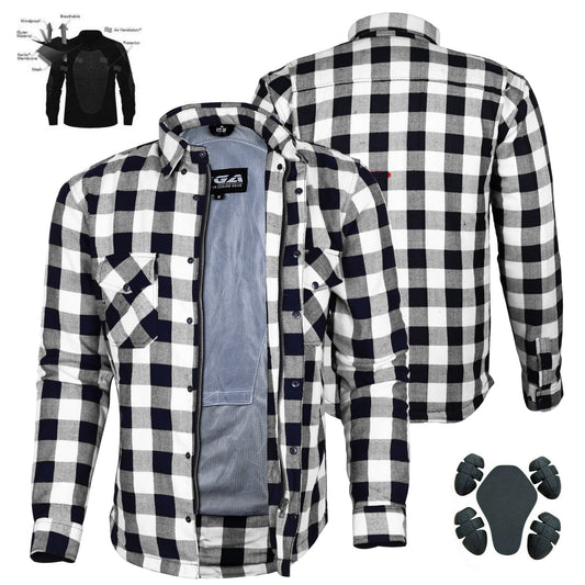Bikers Gear Australia Exo Protective Motorcycle Flannel Shirts White/Black - Premium Men Protective Shirts - Just £68.98! Shop now at Australian Bikers Gear