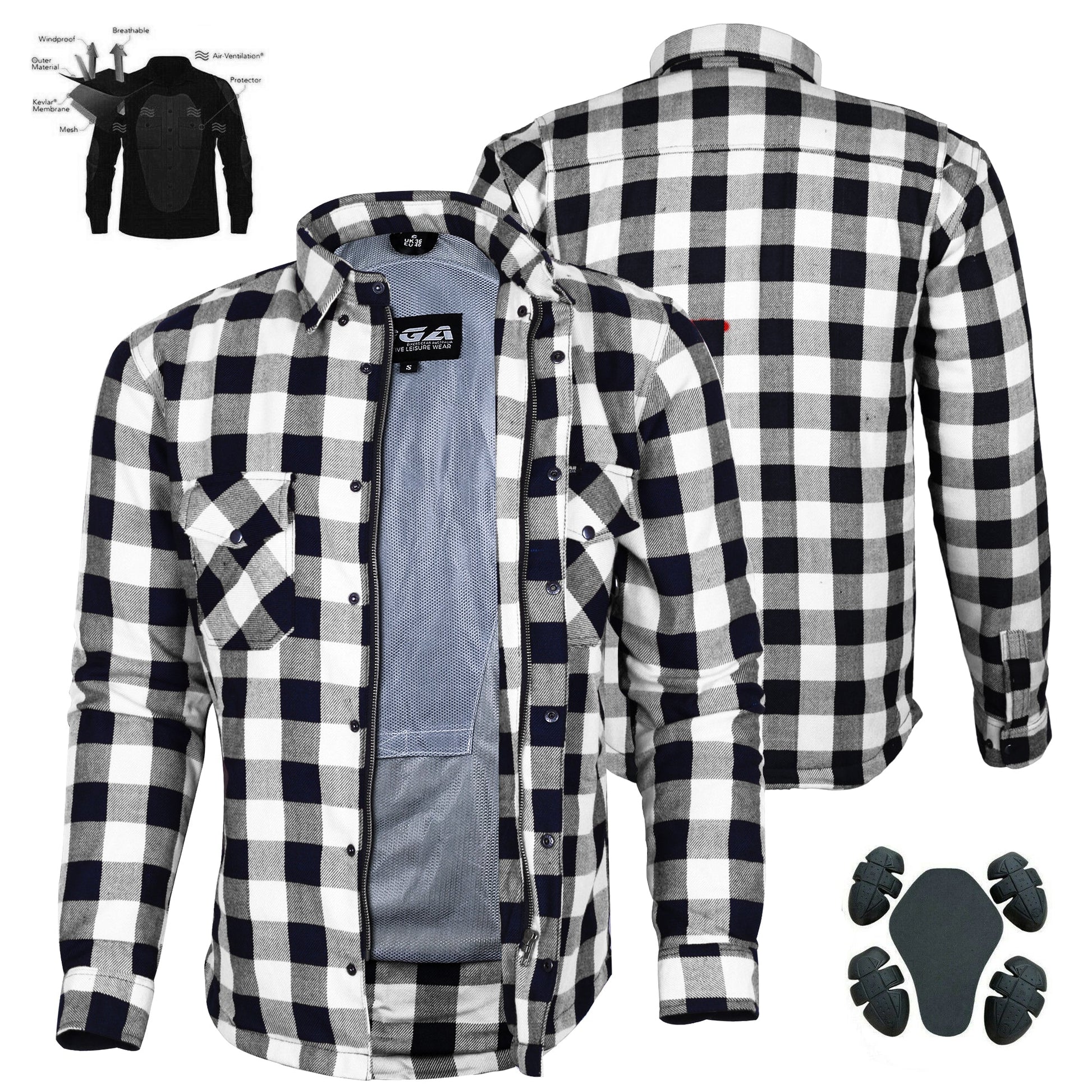 Mens Motorcycle Exo Protective Kevlar Flannel Shirts
