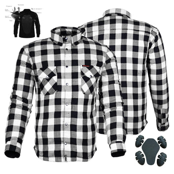Bikers Gear Australia Exo Protective Motorcycle Flannel Shirts White/Black - Premium Men Protective Shirts - Just £68.98! Shop now at Australian Bikers Gear