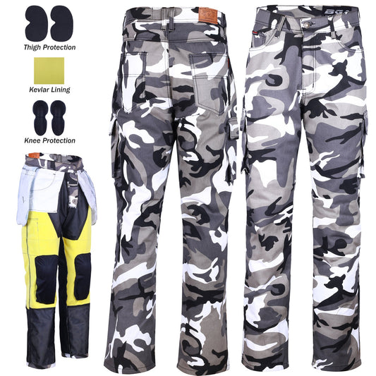 Robin Mens Motorcycle Lined with Kevlar Cargo Pants Grey/Camo