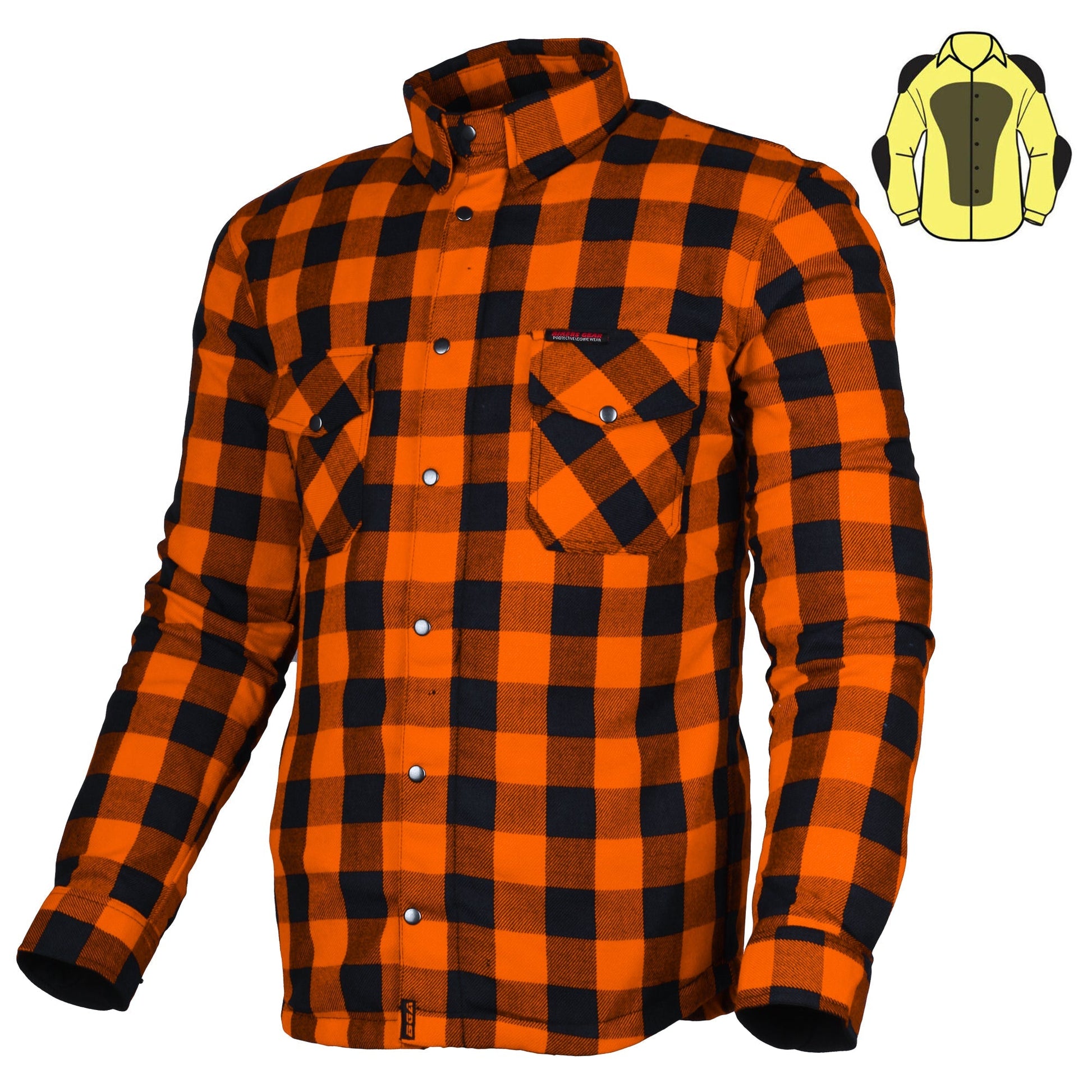 Bikers Gear Australia Exo Protective Motorcycle Flannel Shirts Orange/Black - Premium Men Protective Shirts - Just £68.98! Shop now at Australian Bikers Gear