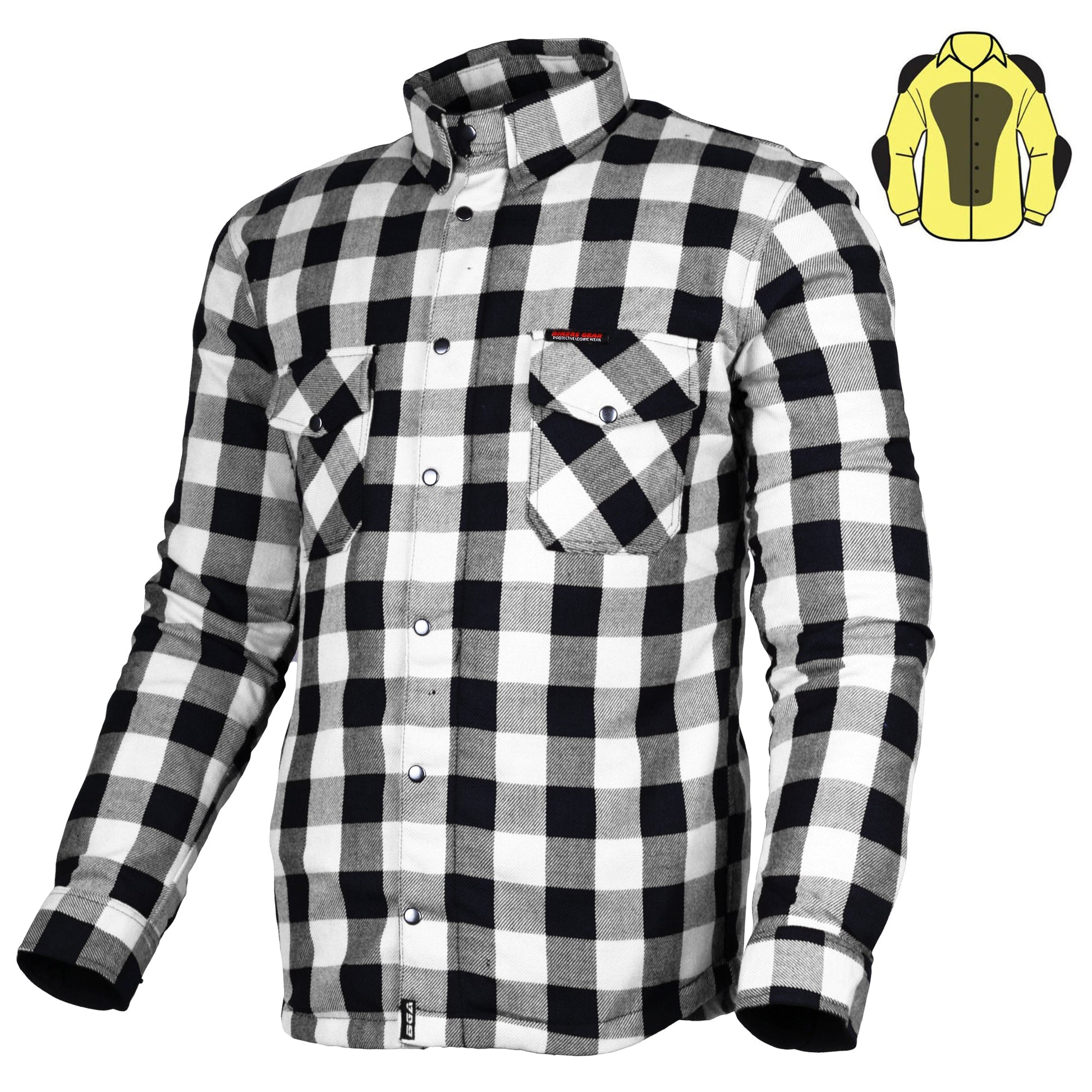 Bikers Gear Australia Exo Protective Motorcycle Flannel Shirts White/Black - Premium Men Protective Shirts - Just £68.98! Shop now at Australian Bikers Gear