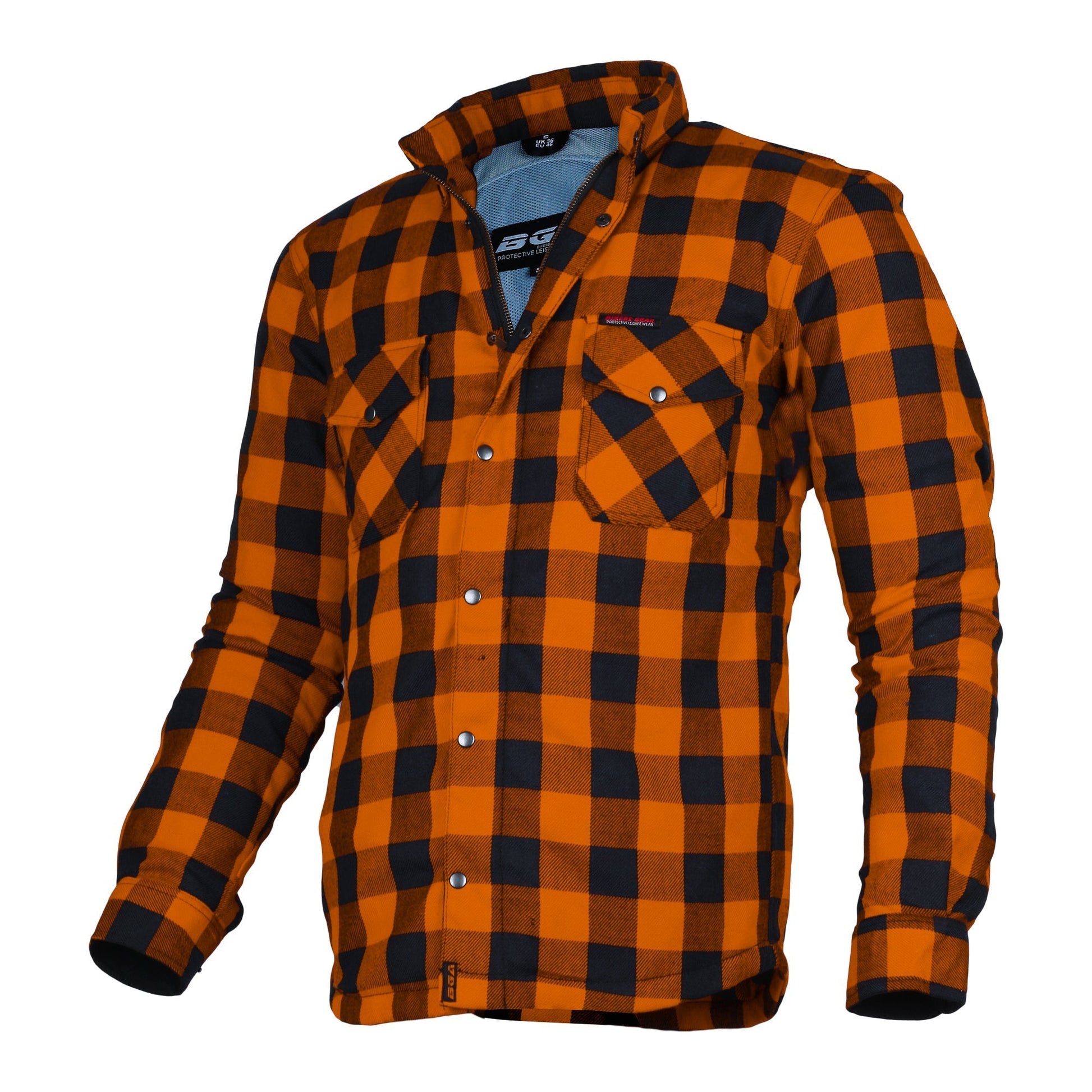Bikers Gear Australia Exo Protective Motorcycle Flannel Shirts Orange/Black - Premium Men Protective Shirts - Just £68.98! Shop now at Australian Bikers Gear
