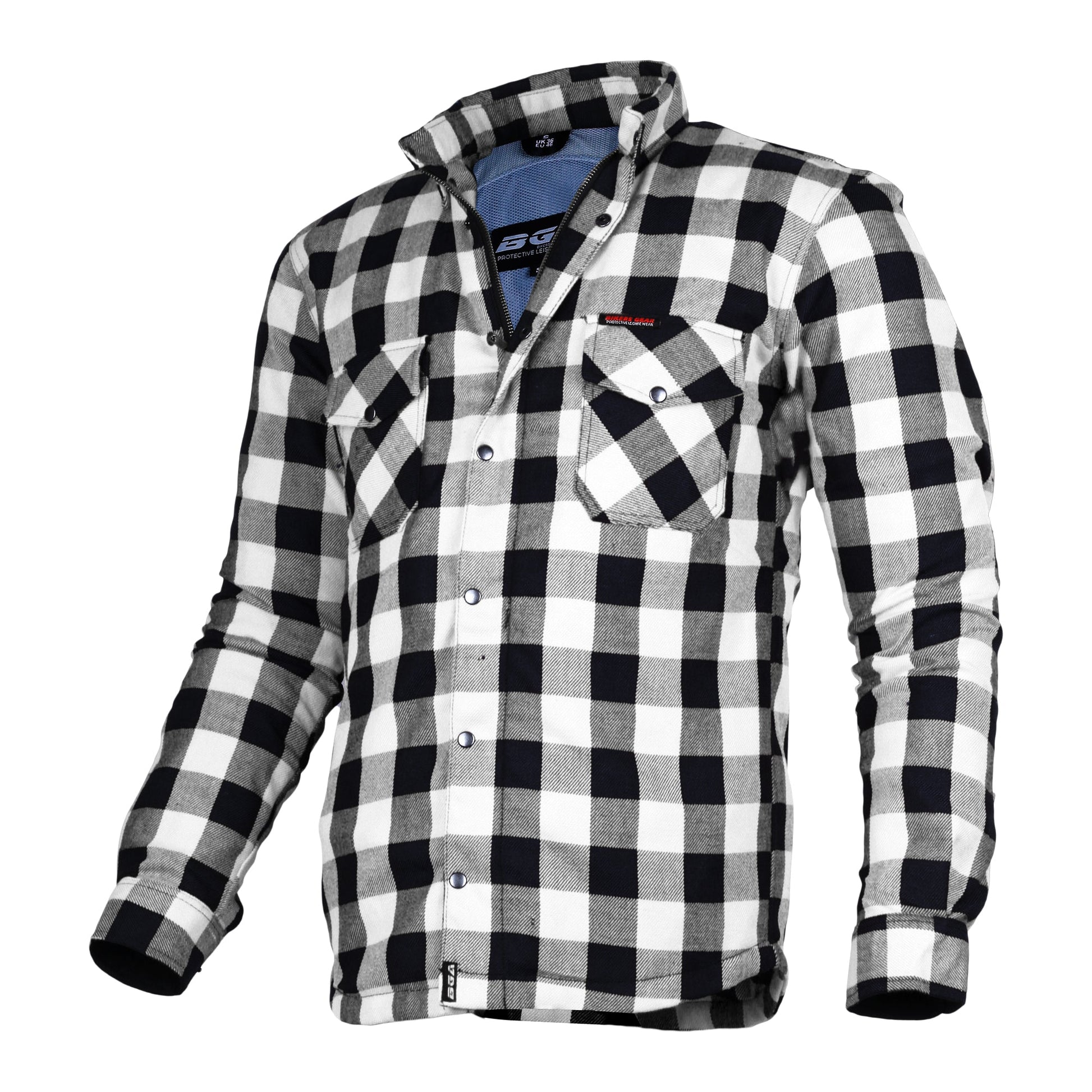 Bikers Gear Australia Exo Protective Motorcycle Flannel Shirts White/Black - Premium Men Protective Shirts - Just £68.98! Shop now at Australian Bikers Gear