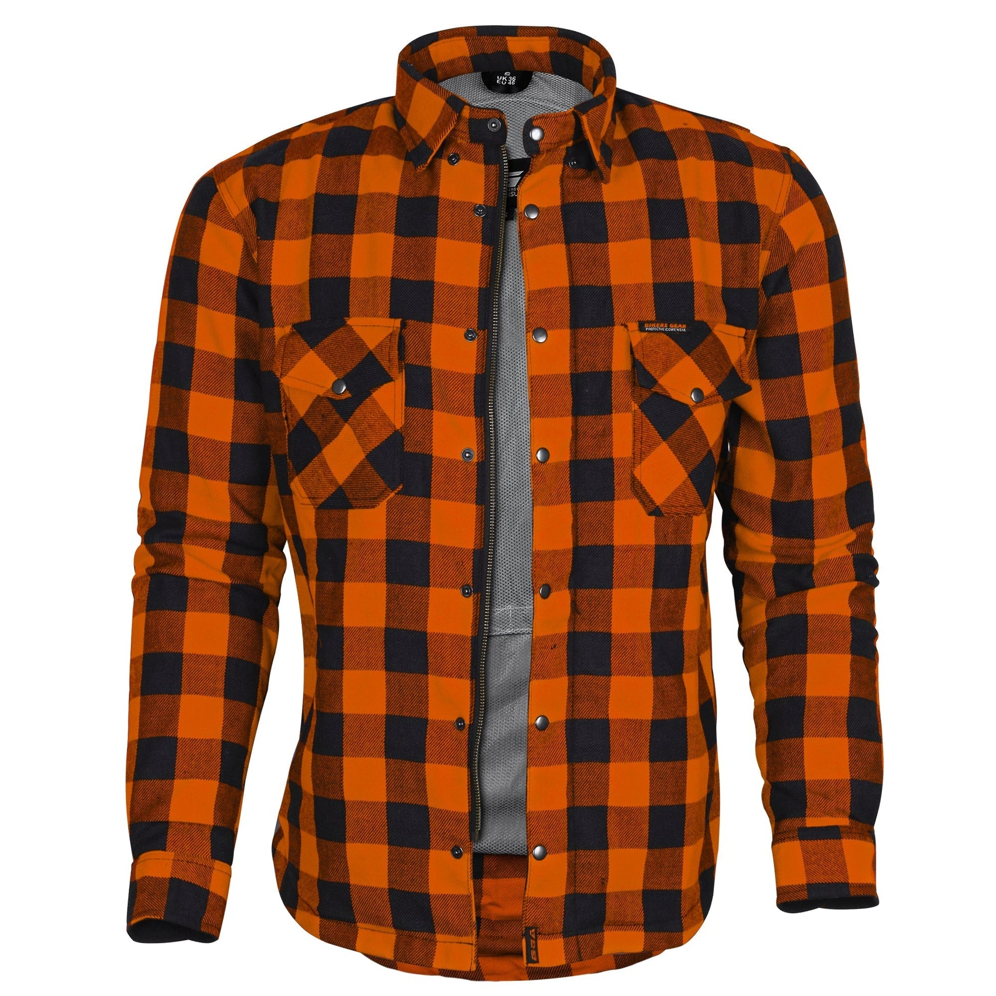 Bikers Gear Australia Exo Protective Motorcycle Flannel Shirts Orange/Black - Premium Men Protective Shirts - Just £68.98! Shop now at Australian Bikers Gear