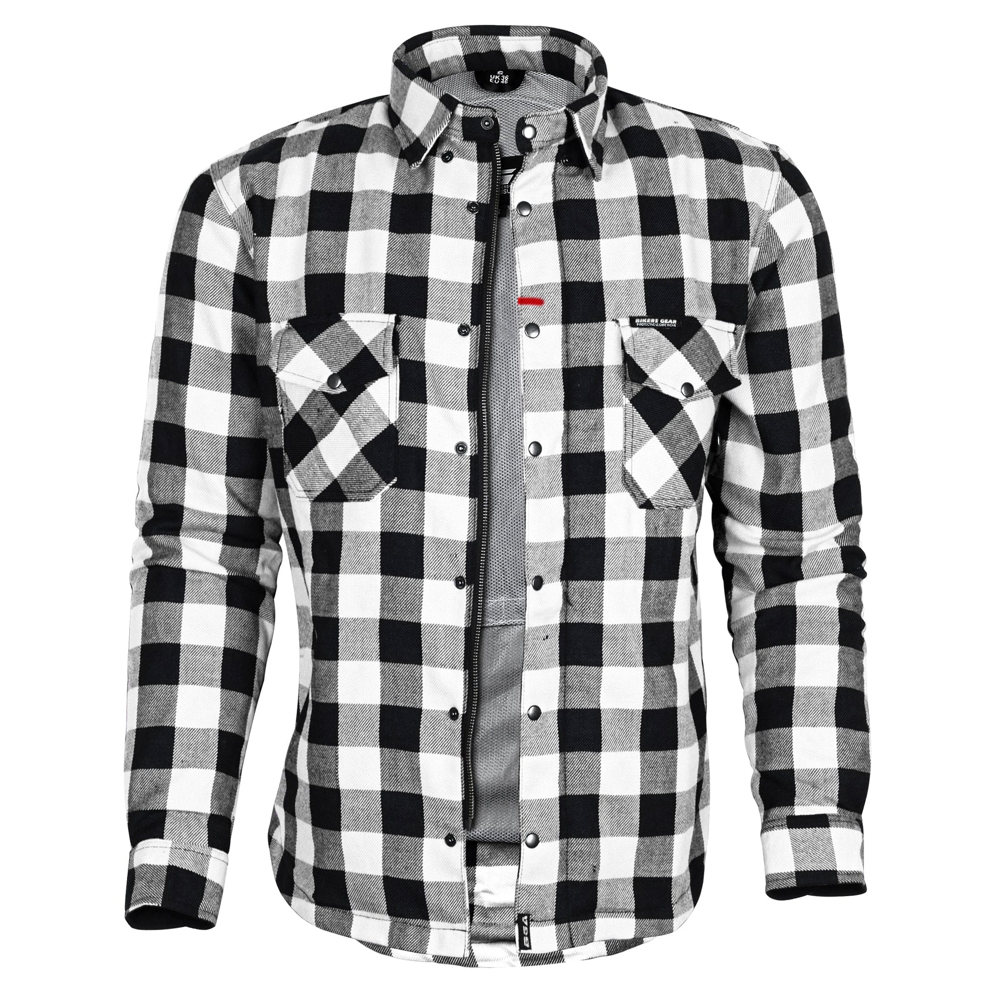 Bikers Gear Australia Exo Protective Motorcycle Flannel Shirts White/Black - Premium Men Protective Shirts - Just £68.98! Shop now at Australian Bikers Gear