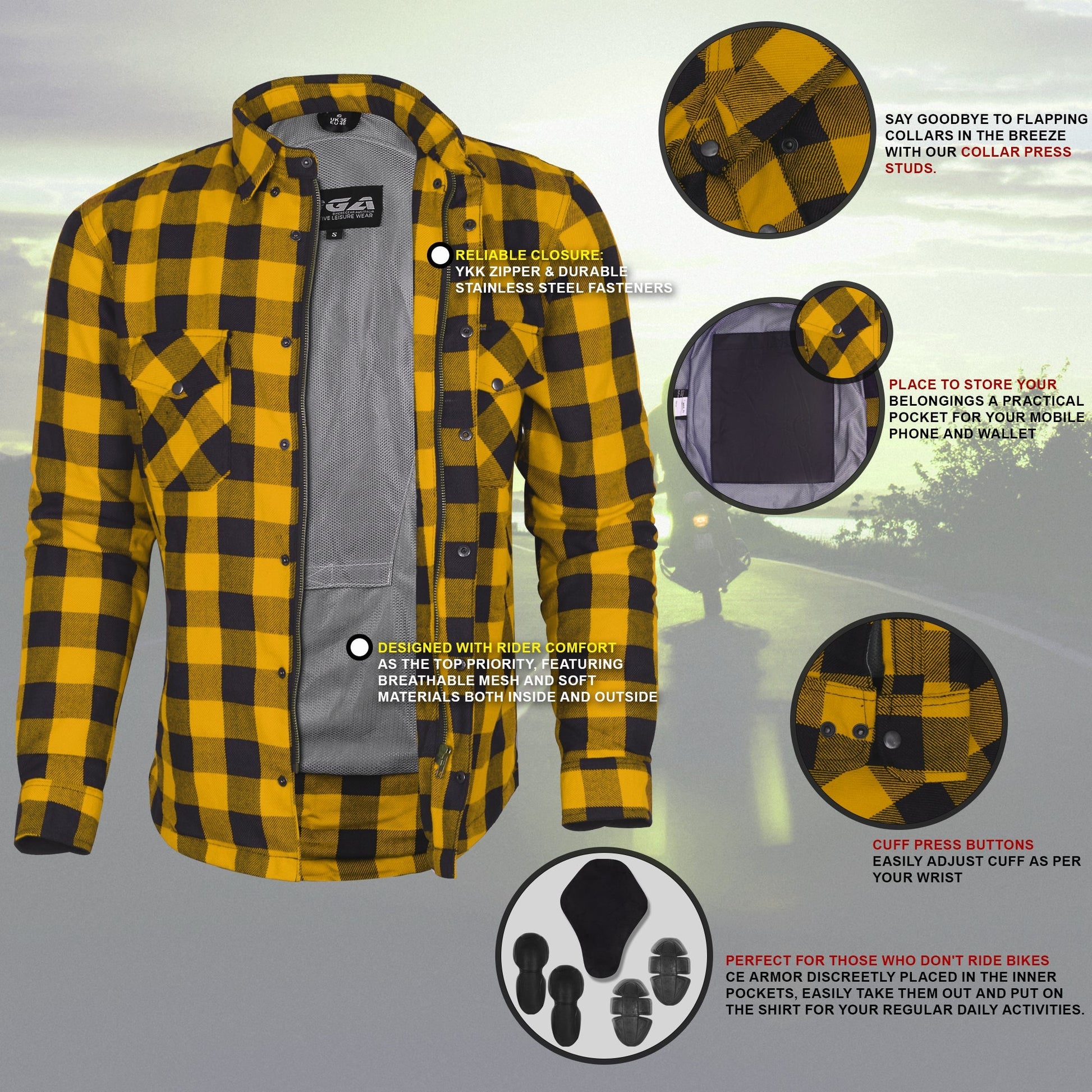 Mens Motorcycle Exo Protective Kevlar Flannel Shirts